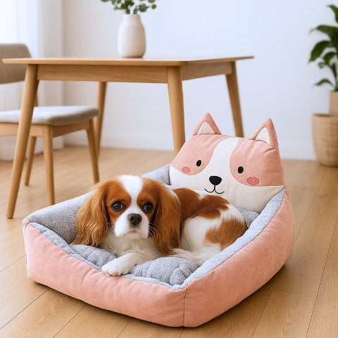cavalier king charles allongé dans couchage chien rose choupinou