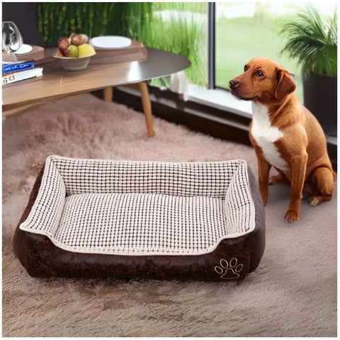 pinscher assis cÎté droit panier xxl pour chien blanc confort