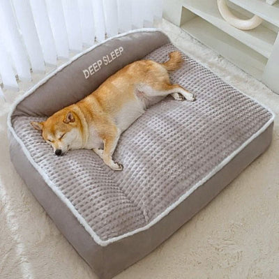 shiba inu endormi sur lit chien déhoussable gris relaxol