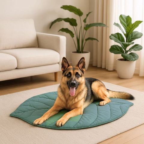 berger allemand allongé sur tapis pour chien vert farfel