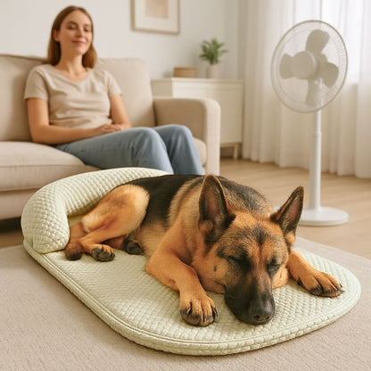 berger allemand couché sur tapis rafraichissant chien jaune kolos