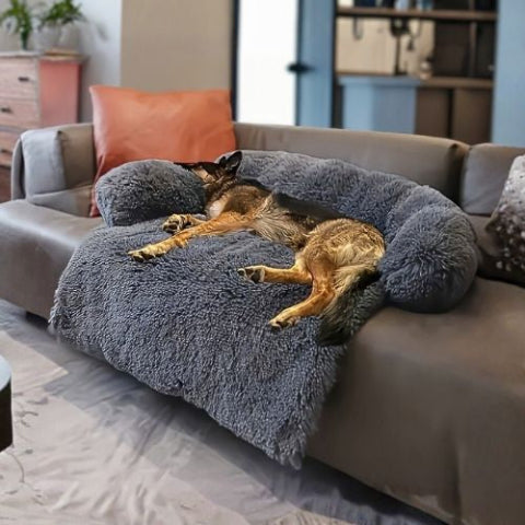 berger allemand endormi dans panier à chien antidérapant couvre-sofa
