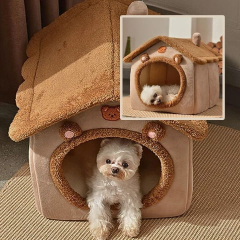 bichon couché dans niche pour chien résistant intérieur