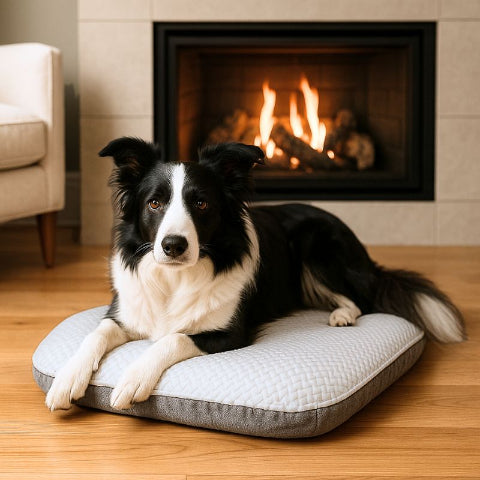 border collie couché sur matelas pour chien confort nuagio