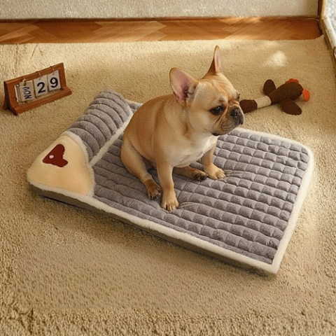 bouledogue francçais assis sur coussin chien gris protège cervicale