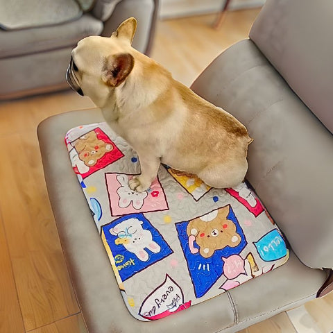 bouledogue français assis sur tapis rafraîchissant chien durable animos