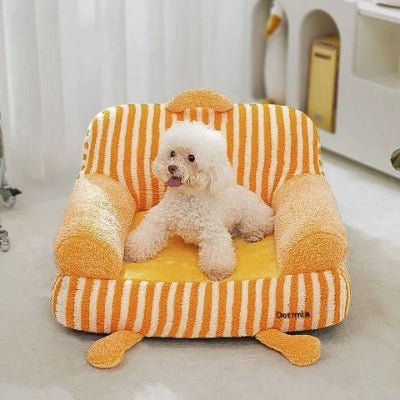 Bichon maltais sur un canapé lit chien Bibounet orange en flanelle respirante