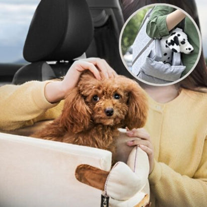caniche assis dans panier pour chien imperméable bagnole