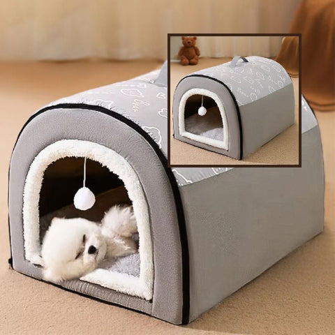 caniche couché dans niche chien intérieur gris convertible