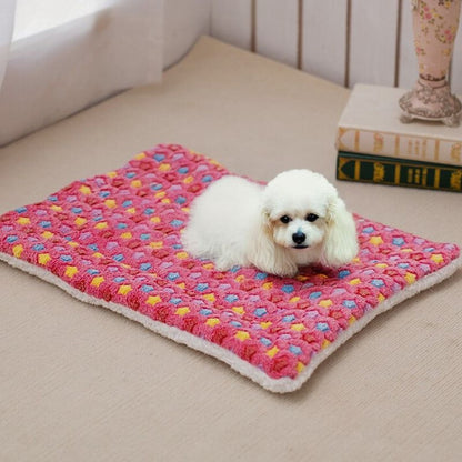 caniche couché sur tapis chien rose avec étoiles