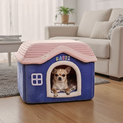 chihuahua dans niche pour chien intérieur cachou bleu