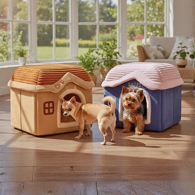 chihuahua et yorkshire avec leur niche pour chien cachou design