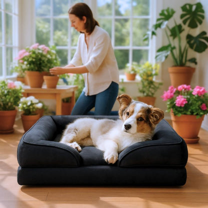 chiot couché sur canapé chien noir calinou