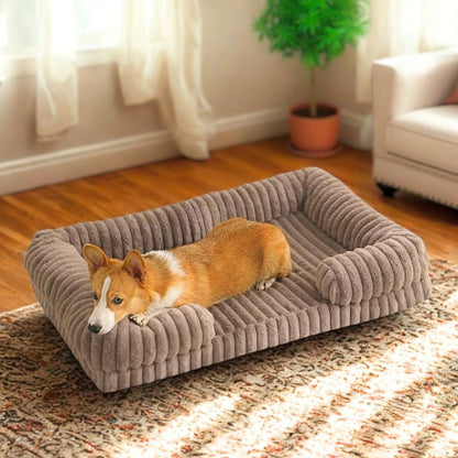 corgi allongé sur lit canapé pour chien marron doucinou