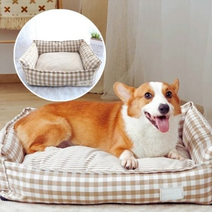corgi couché dans panier chien marron clair cocooning