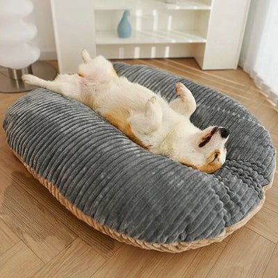 Corgi sur un coussin déhoussable chien Reversol gris en velours côtelé lavable