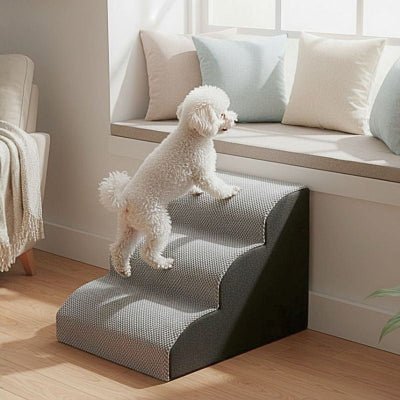 Caniche toy grimpant escalier pour chien Escapatte 3 marches gris et noir