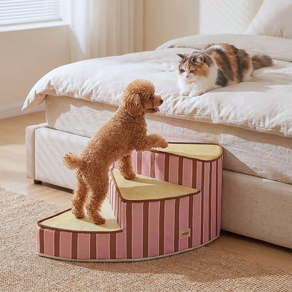 Caniche nain montant un escalier pour petit chien Virelle antidérapant