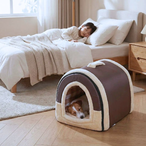 fox terrer couché dans niche pour chien intérieur confortable nuvia