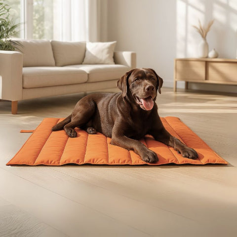 labrador allongé sur tapis rafraichissant chien orangé aéria