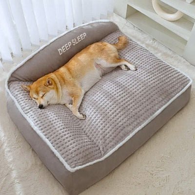 Shiba inu endormi sur lit chien Relaxol gris déhoussable et lavable en machine