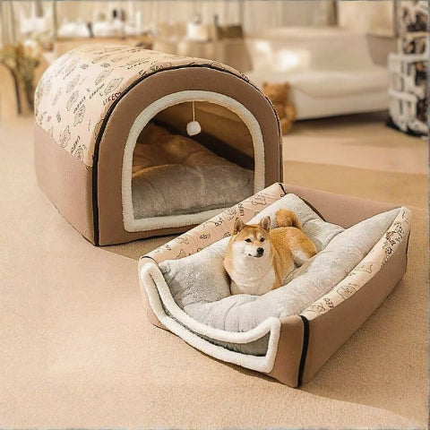 shiba inu allongé dans niche chien intérieur respirant convertible
