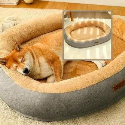 shiba inu couché dans panier pour chien gris confo