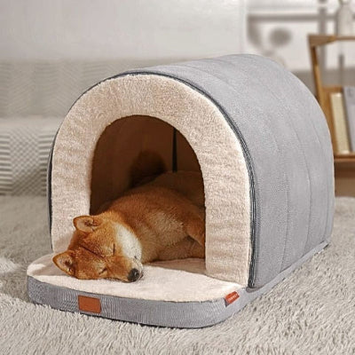 shiba inu dans niche pour chien intérieur grise cosynid