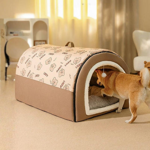 shiba inu entre dans niche chien intérieur antistress convertible