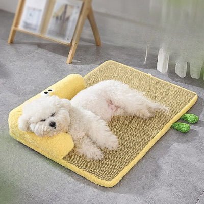 Bichon sur tapis pour chien rafraichissant Pitagol jaune avec mousse dense