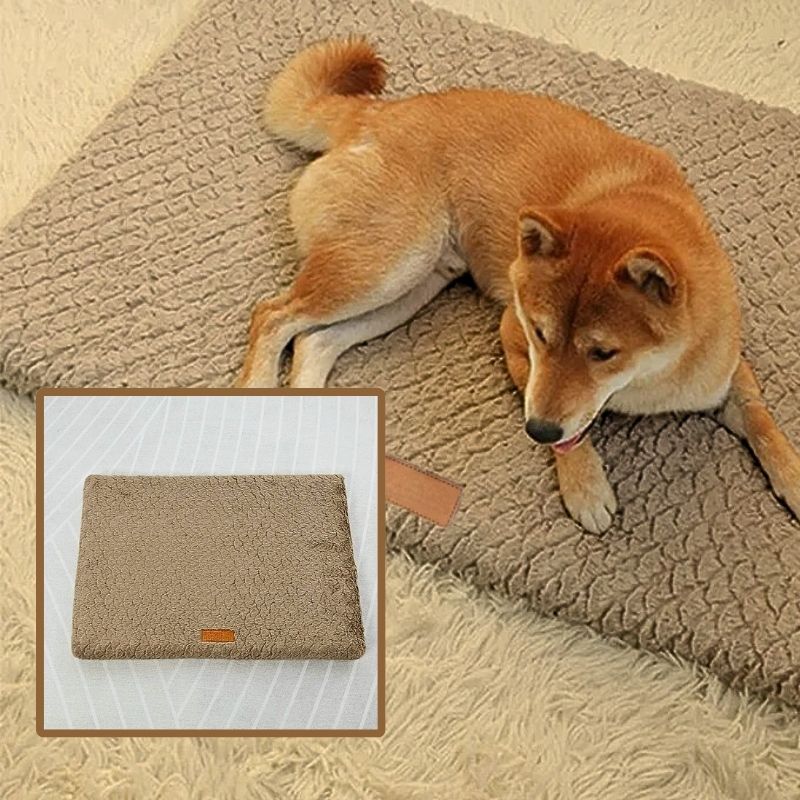 shiba-inu-allonge-sur-un-coussin-pour-chien-rectangulaire-marron-et-dans-le-coin-inferieur-gauche-une-photo-carree-d-un-coussin-rectangulaire-marron